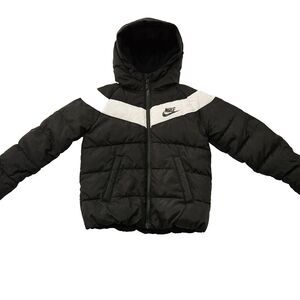 Nike Unisex Sz 3-4yrs Black & White Puffer Hooded Zip‎ Up Jacket Pockets